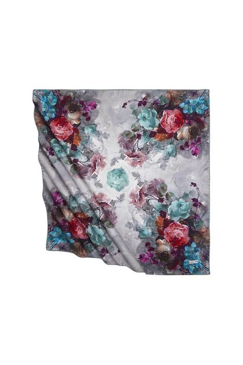 Mint Floral Pattern Silky Square Scarf