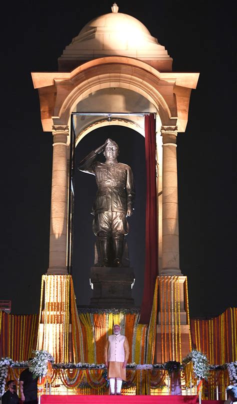 PM unveils the statue of Netaji Subhas Chandra Bose at India Gate, during the inauguration of ...