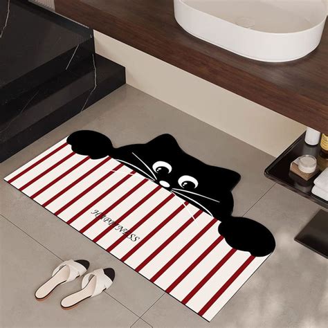 Cartoon Cute Cat Floor Mat | Bathroom Absorbent Quick-drying Floor Mat ...