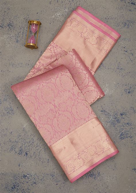 Buy Onion Pink Zariwork Pure Silk Saree - Koskii