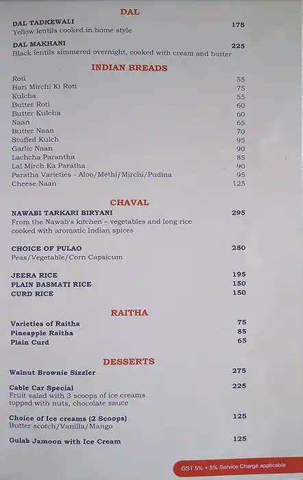 Menu at Cable Car, Bengaluru, Marenahalli Rd