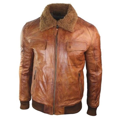 Buy Mens Washed Rust Tan Brown Removable Fur Collar Pilot Leather ...