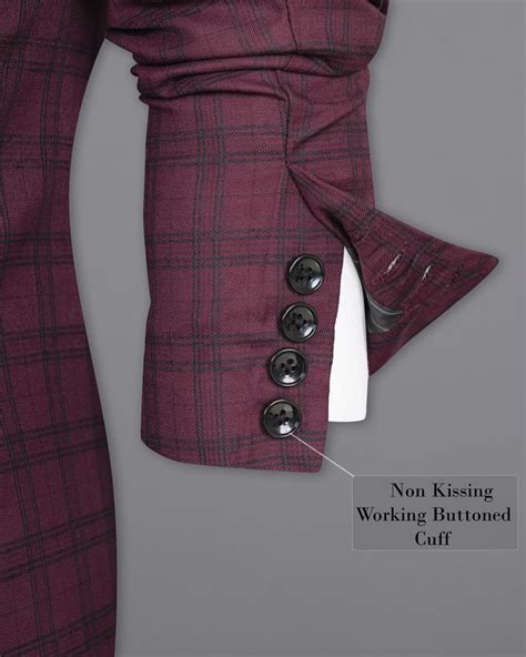 Eggplant Red Checks-Plaid Tuxedo Premium Wool Blend Blazers for Men
