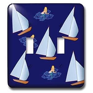 3D Rose lsp_237073_2 Image of Sailboats and Mermaids on Navy Blue Toss ...