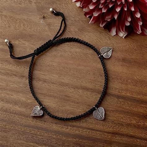 SILVIYA Black Thread with 925 Silver Leaf charms Anklets For Women ...