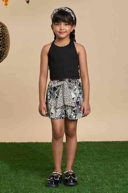 Buy Black Printed Poplin Leopard Solid Halter Neck Top And Shorts Set ...