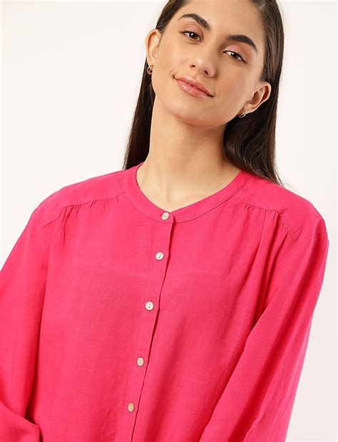 Buy Viscose Mix Plain Mandarin Collar Shirt at Marks & Spencer