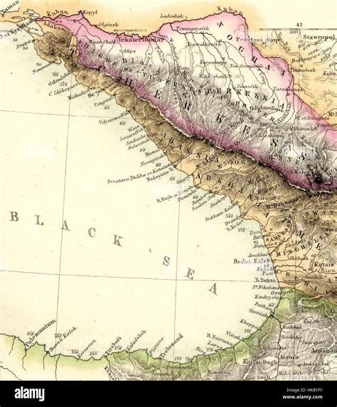 This map from 1872 shows the Caucasus and Crimea regions, highlighting the geographical ...