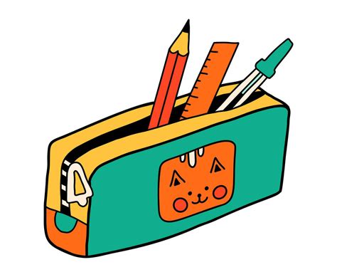 School pencil case cartoon in doodle retro style. Back to school ...