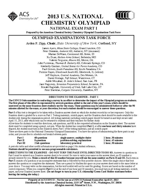 2013 olympiad national exam part1 - Property of ACS USNCO – Not for use ...