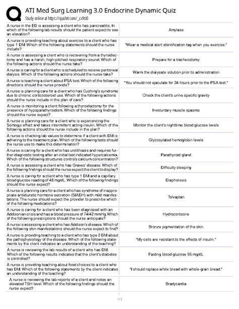 ATI Med Surg Learning 3.0 Endocrine Dynamic Quiz Study Guide - Studocu