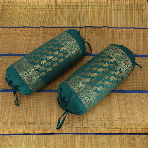 E - Ezra Silk Banarasi Home Decor Diwan Bolster Covers Gold 31 x 15 ...