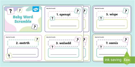 Baby Shower Word Scramble Cards