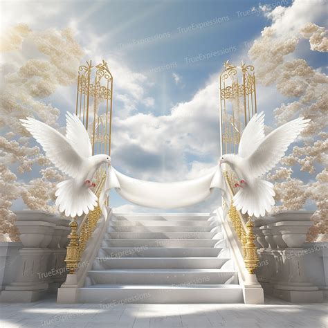 Stair Step to Heaven, AI Art, Christian, Funeral, Blue, Heaven, Memorial, Doves, Background ...