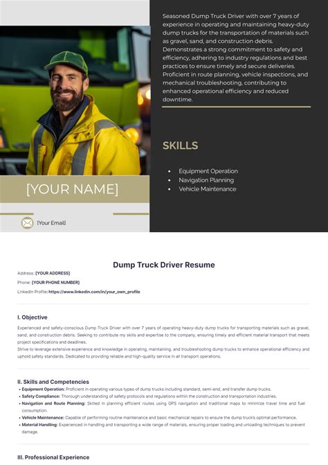 Free Dump Truck Driver Resume Template to Edit Online