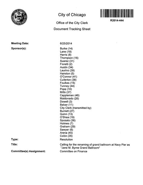 Ordinance renaming grand ballroom at Navy Pier as "Jane M. Byrne Grand ...