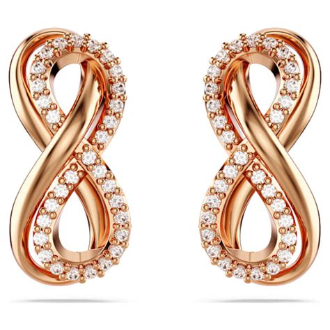 Hyperbola stud earrings, Infinity, White, Rose gold-tone plated | Swarovski