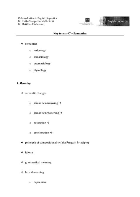 07 Semantics - key terms - VL Introduction to English Linguistics Dr ...