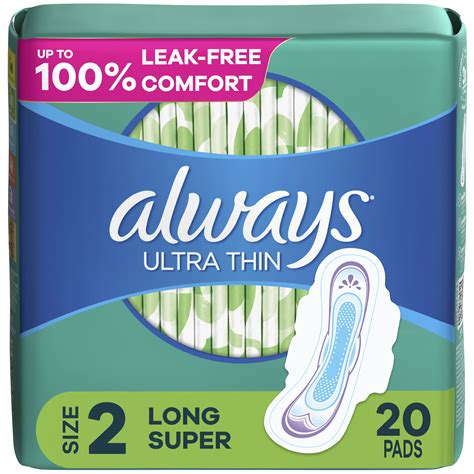 Always Ultra Thin Pads with Wings, Size 2, Long Super Absorbency, 20 CT ...