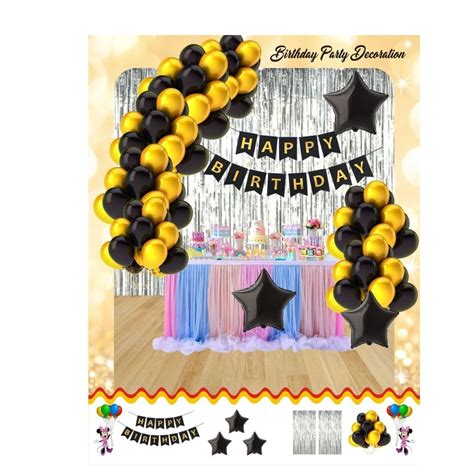 TRENDY DECORS Black Metallic Balloons Birthday Party kits items ...