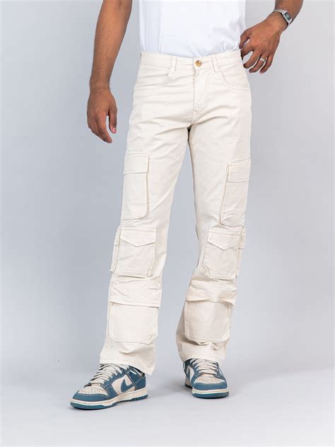Buy Cream Flared Straight Fit Cargo Pants Online | Tistabene