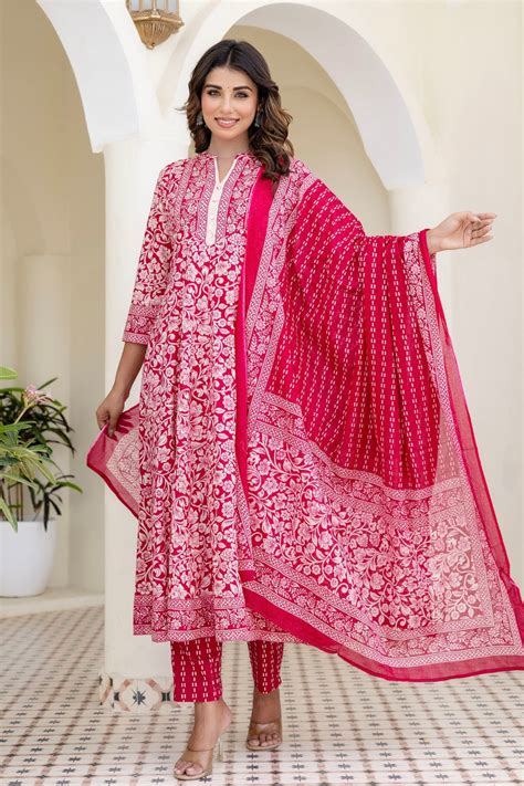 Shop Red Gold Print Cotton Suit Set | Suit Set | Kohsh