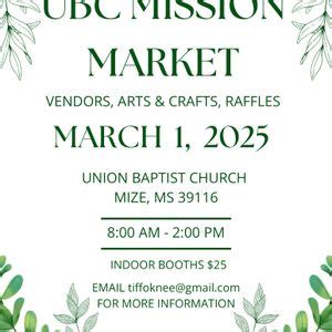 UBC Mission Market, Union Baptist Church, Raleigh, 1 March 2025 | AllEvents