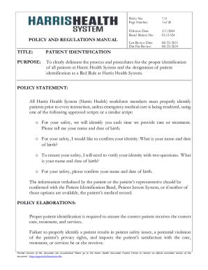 Fillable Online 2017 Harris Health System-Wide Policy and Procedures ...