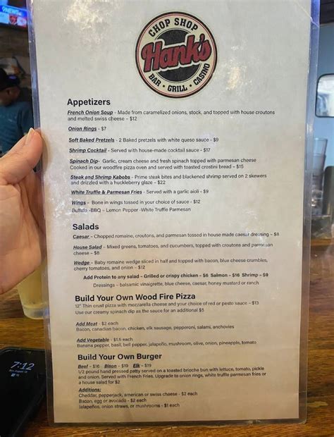 Menu at Hanks Chop Shop pub & bar, West Yellowstone