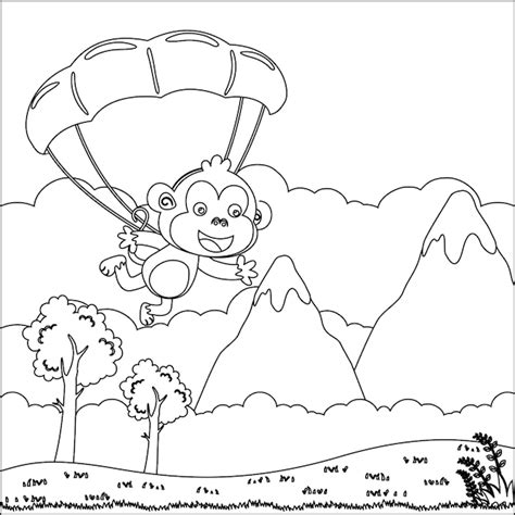 Wektor ilustracja kreskówka skoki spadochronowe z małą małpą dla ...