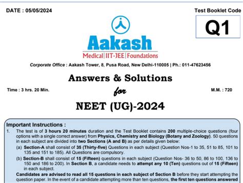 NEET 2024 Original Question Paper with Answer Key Code:S6 Pdf Download