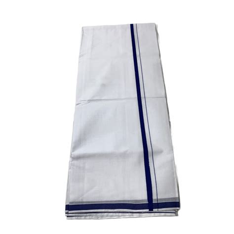 White Cotton Dhoti with Blue Border. – Kumaran Silk