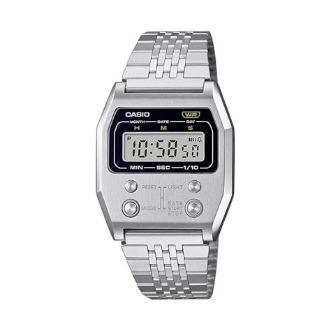 Casio Unisex Vintage A1100D-1DF Silver Digital Dial Silver Stainless ...