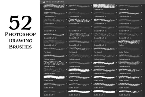 Photoshop Drawing Brushes - Set of 52 Graphic by Alavays · Creative Fabrica