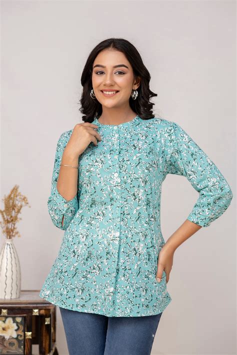 Buy Green Collar Neck Cotton Top | Kohsh