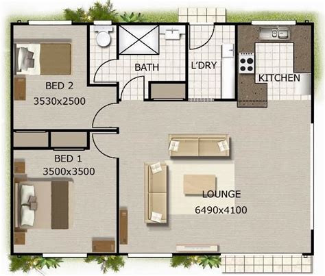Plano de casa de 80 metros cuadrados con 2 dormitorios