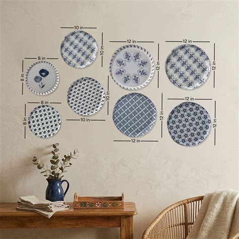 Blue & White Geometric Metallic Wall Plate Set of 8 – Nestroots