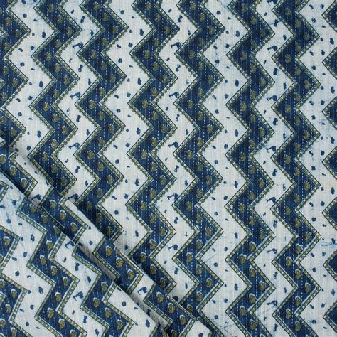 Buy Indigo Wave Pattern Cotton Kantha Fabric Online – Dmaasa