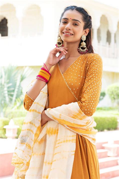 Buy Gule Angrakha Golden Kurta Set Now - EverBloom India