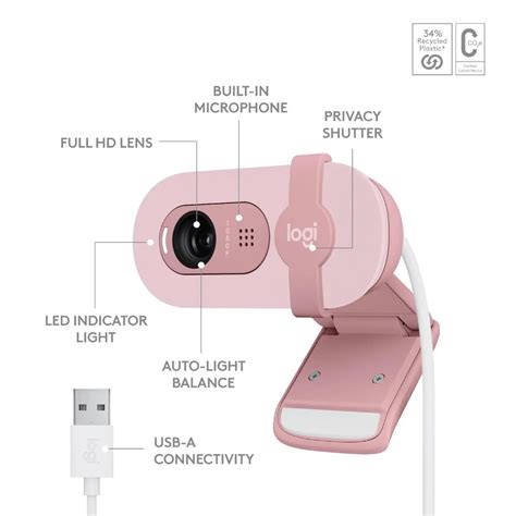 Logitech BRIO 100 USB-A 1080p FHD Webcam Rose - tpstech.in