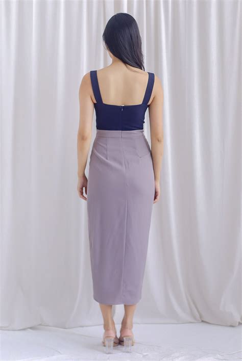 Mikaela Tulip Colourblock Work Dress In Grey/Navy – The Design Closets