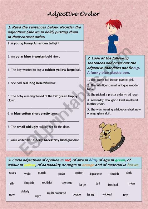 Image result for Printable Adjective Order Worksheet