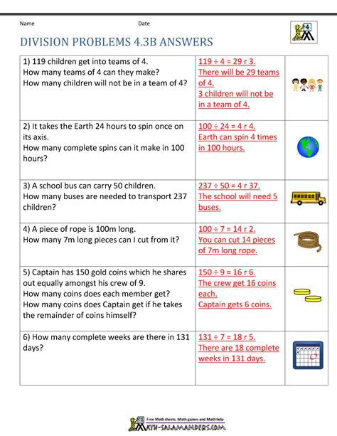 Image result for Division Worksheets Grade 4 Word Problems