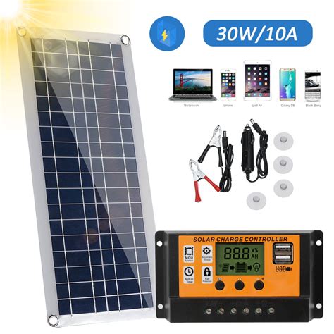 Solar Panel Kit 30W 12V Monocrystalline Battery Charger Maintainer with ...