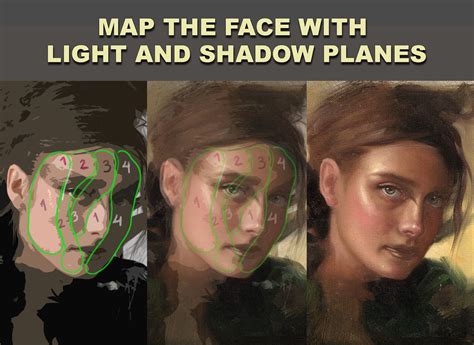 Map the face with light and shadow planes - Renso Art