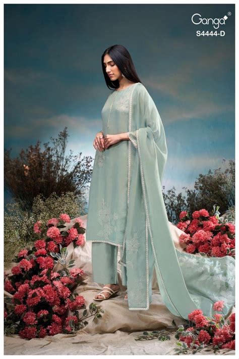 Ganga Gresina 4444 Bemberg Silk Embroidery Work Dress Material