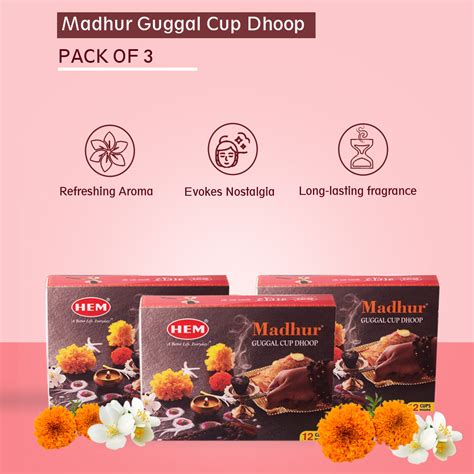 HEM Madhur Guggal Dhoop Cup | Pack of 3 | HEM Fragrances