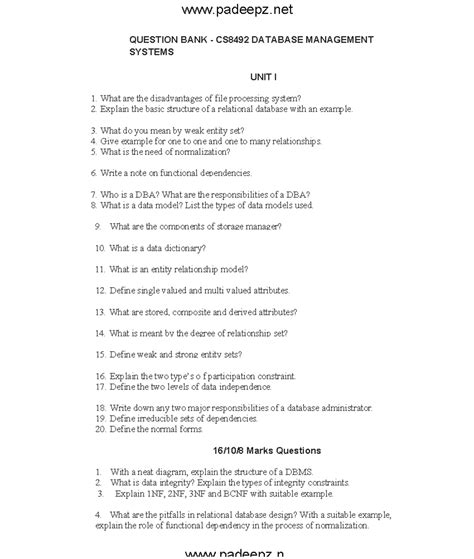 CS8492 qb - done - QUESTION BANK - CS8492 DATABASE MANAGEMENT SYSTEMS ...