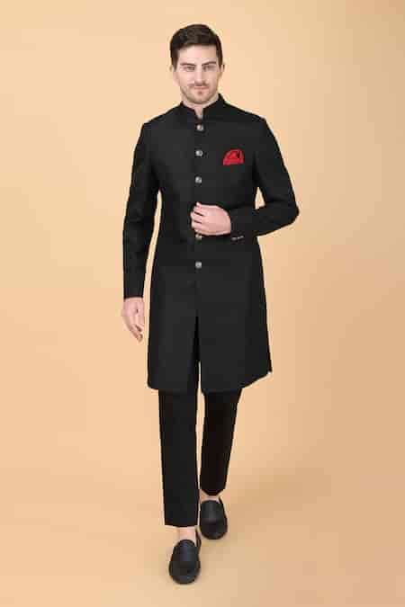 Buy Black Silk, Brocade Embroidery Floral Pattern Sherwani With Pant ...