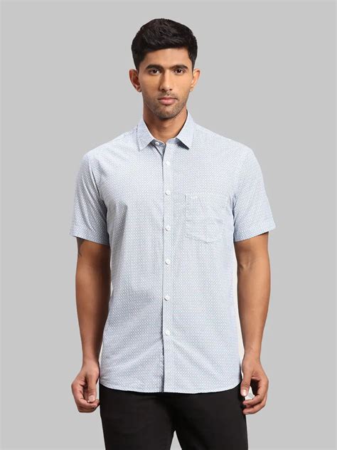 Men Blue Tailored Fit Print Cotton Half Sleeve Shirts – MyRaymond